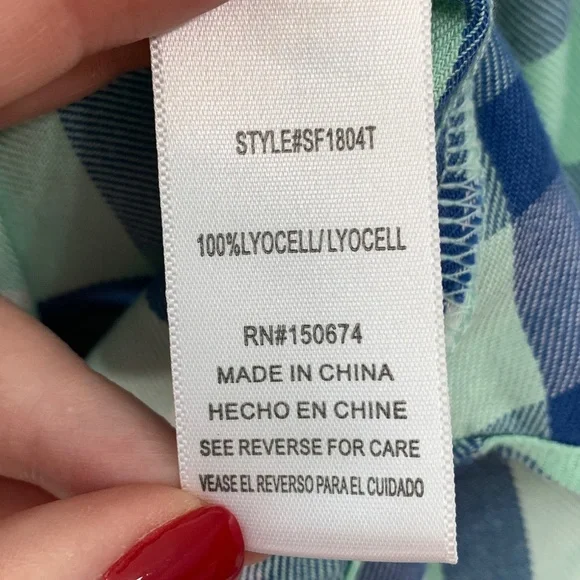 Billy T Lyocell Green & Blue Plaid Relaxed Flannel Sz Large - Picture 13 of 15